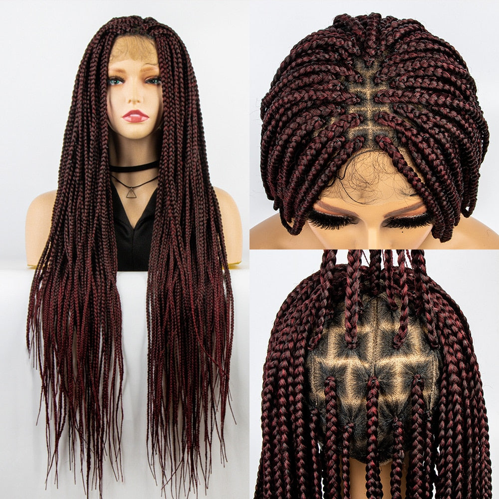 031-X Box Synthetic Full Lace Wig Braided Wigs For Black Women Crochet Box Wig Braid 36 Inches Braiding Hair Knotless Box Braids Wigs