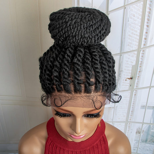 New Arrival Synthetic Lace Front Braided Wigs Big Bun Braided Wigs