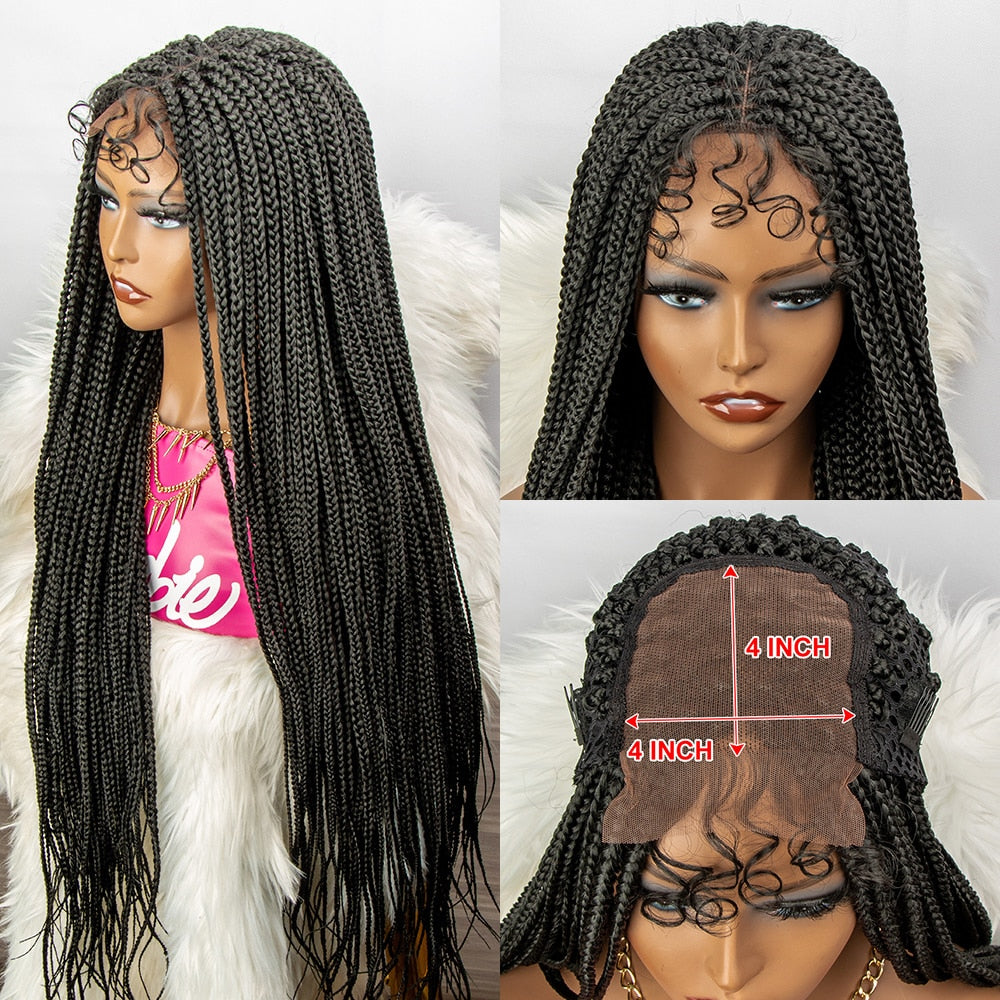 Natural Black Box Braided Wigs 4×4 Lace