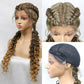 28 Inches Two Tracks Lace Front Braid Synthetic Hair Wig with curl  For Black Woman