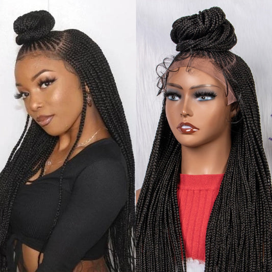 Black Braided Lace Front Wigs Hot Sale Natural Knotless