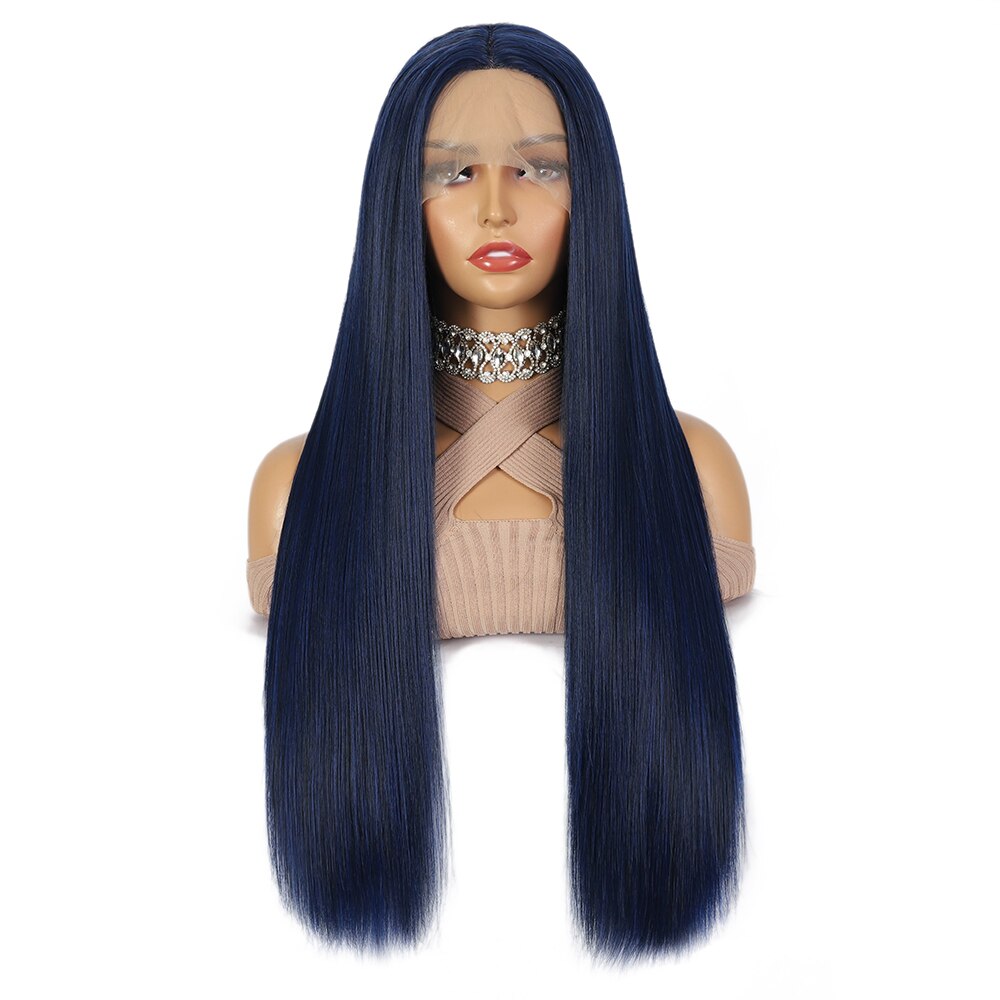 NEW IN Blue Straight Synthetic Lace Wig  T Part Lace Wigs 28 inches