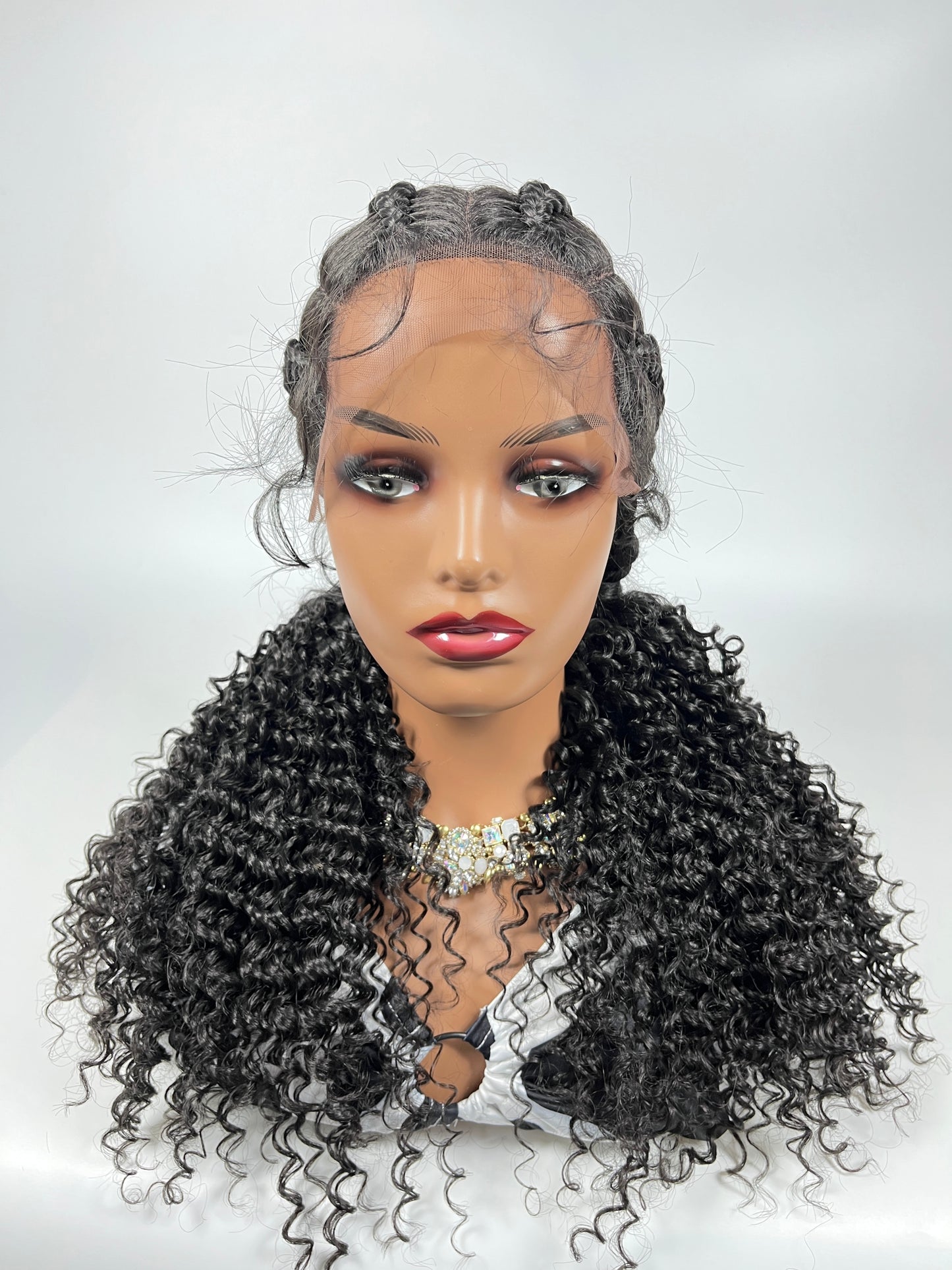 Lace Front 28" Middle Parted Curly End Braided Wig