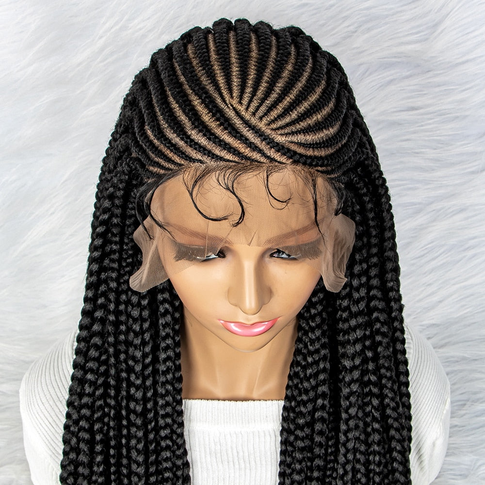 34inch 13x6 Lace Synthetic Braided Wigs With Baby Hair for Black Women Daily Use