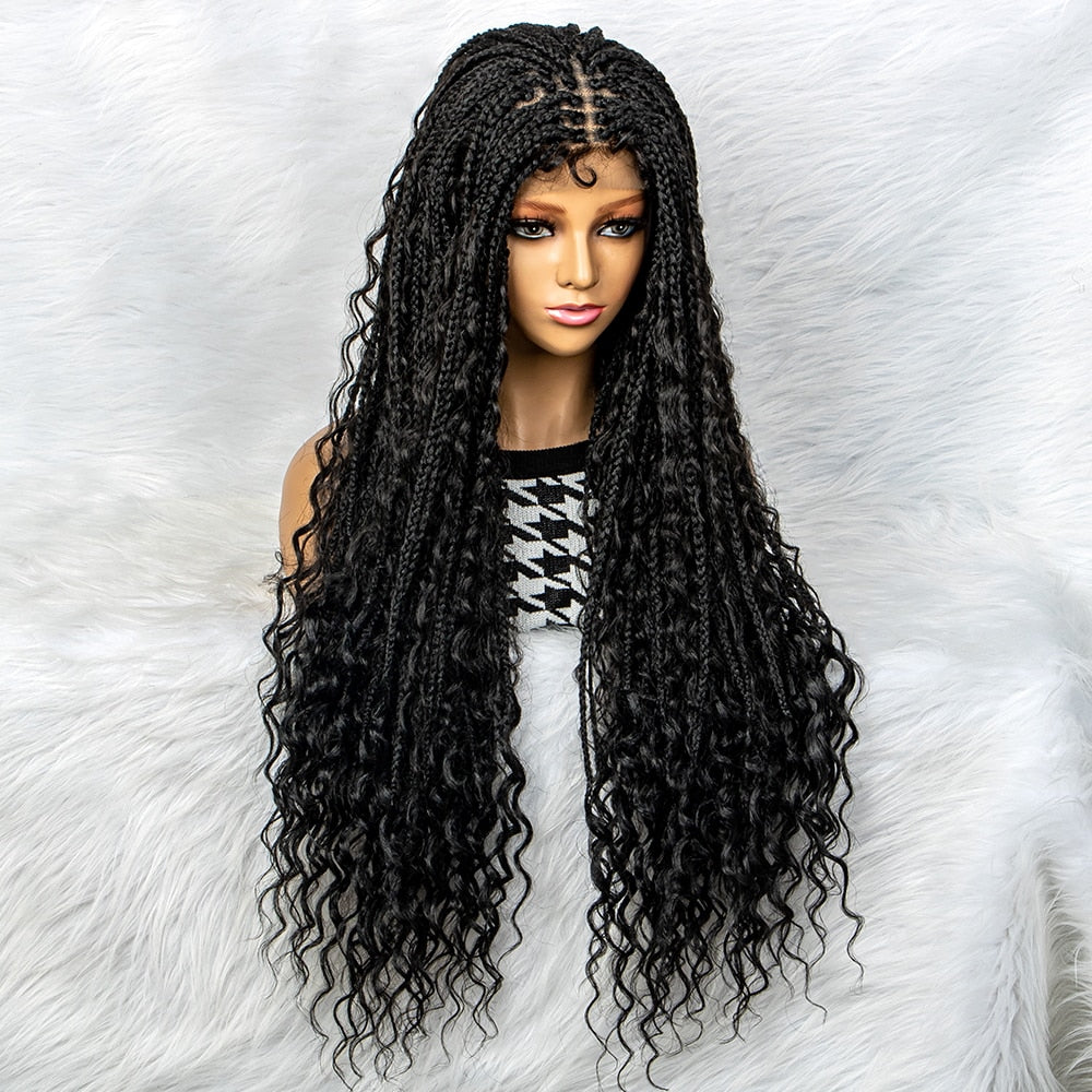 Hot Sale  32 inches Water Wave Braided Synthetic Lace Front Wig