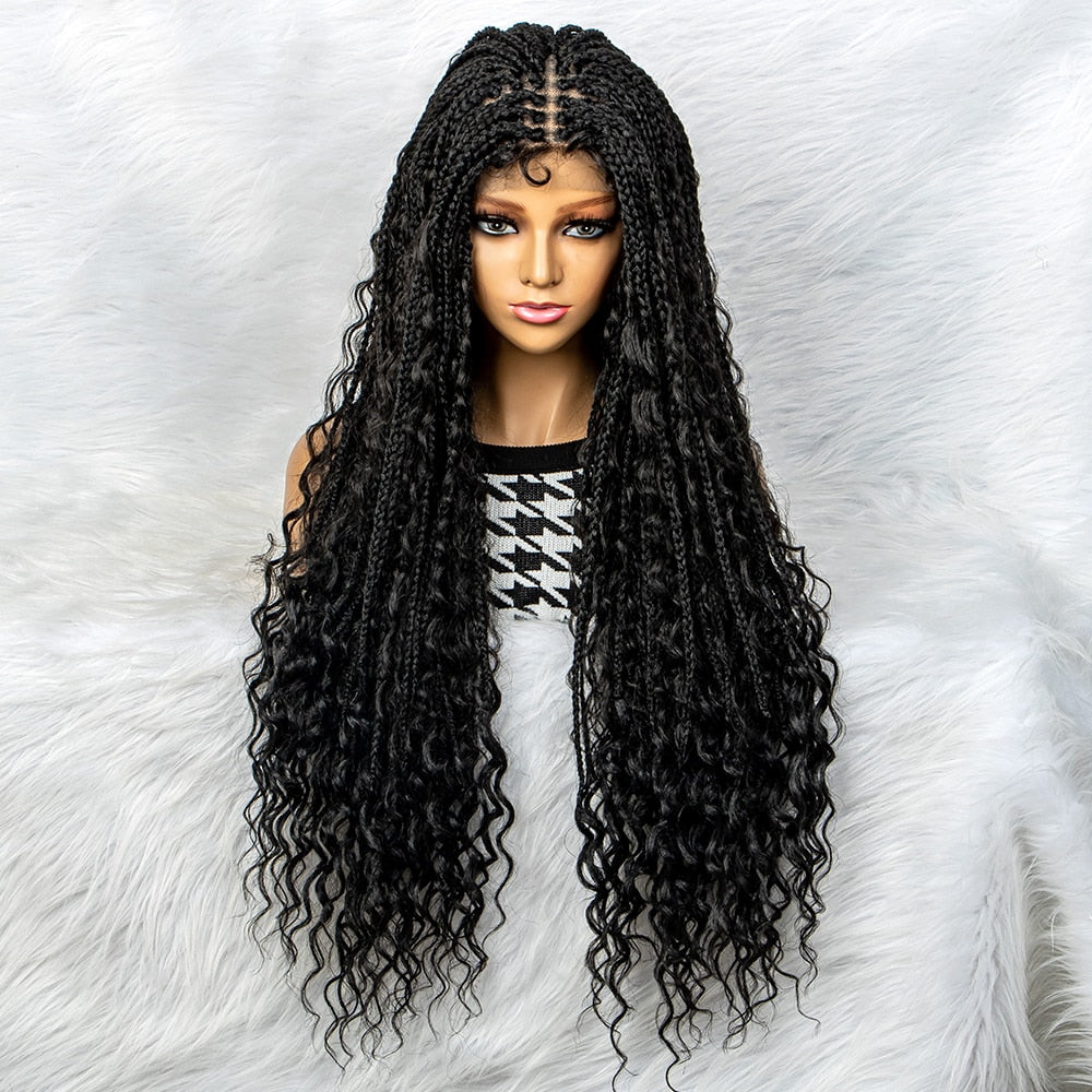 Hot Sale  32 inches Water Wave Braided Synthetic Lace Front Wig