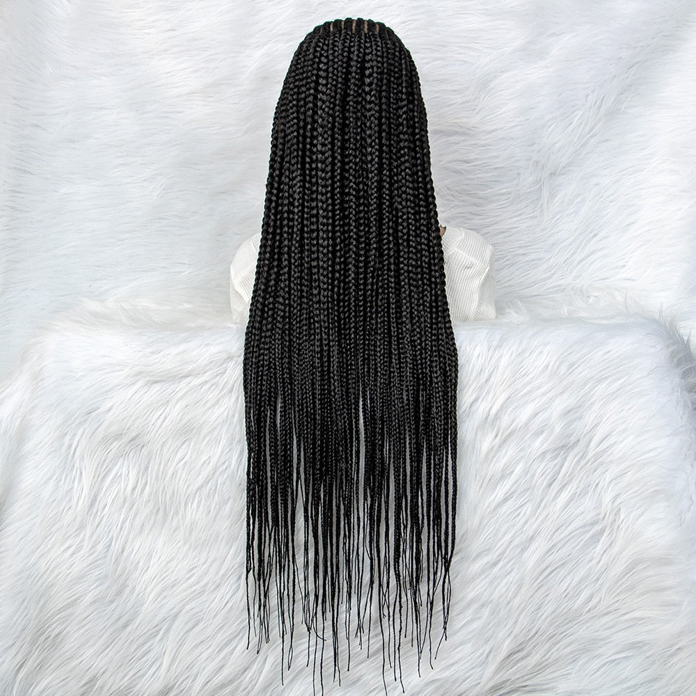 34inch 13x6 Lace Synthetic Braided Wigs With Baby Hair for Black Women Daily Use