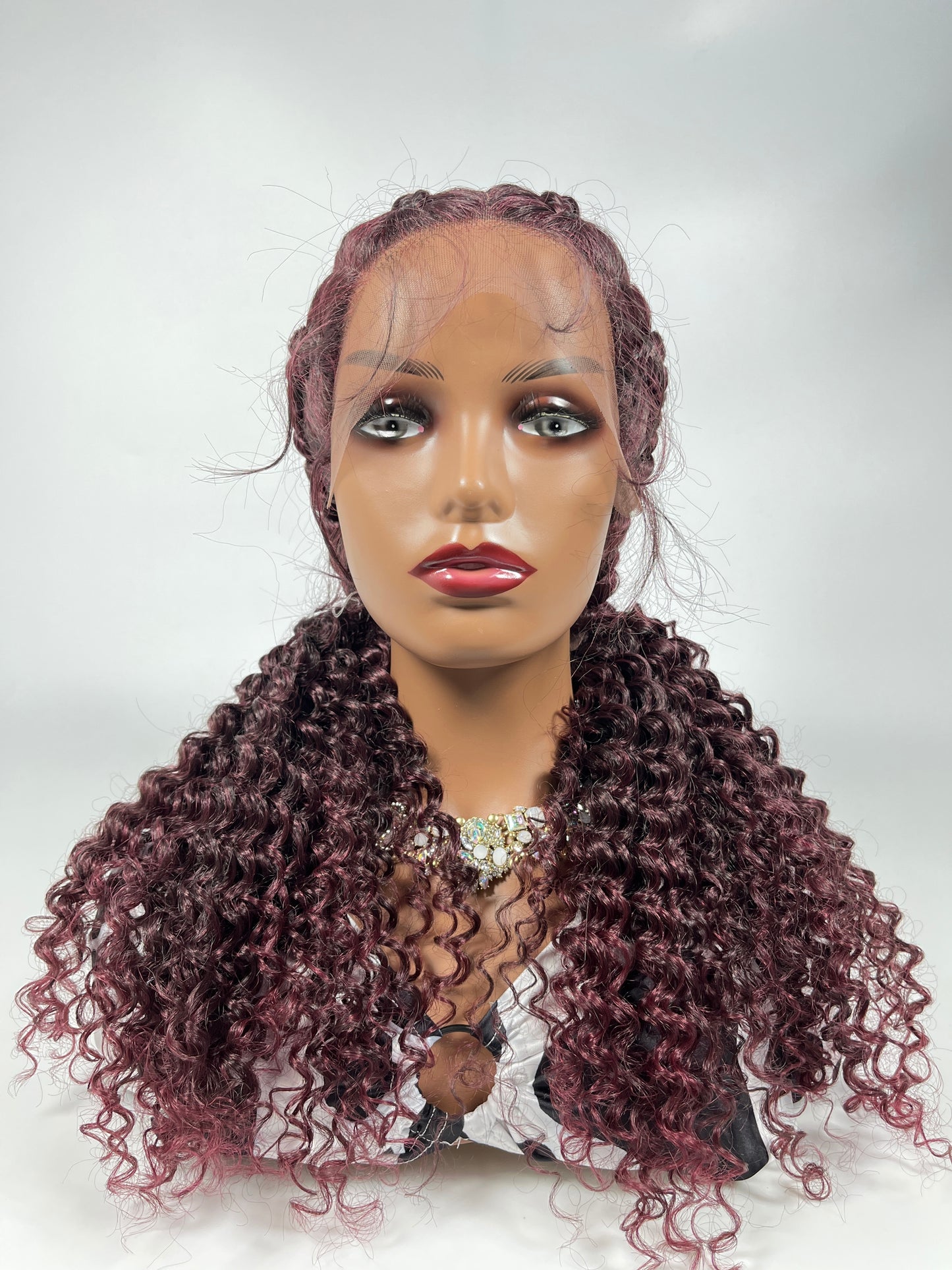 Lace Front 28" Middle Parted Curly End Braided Wig