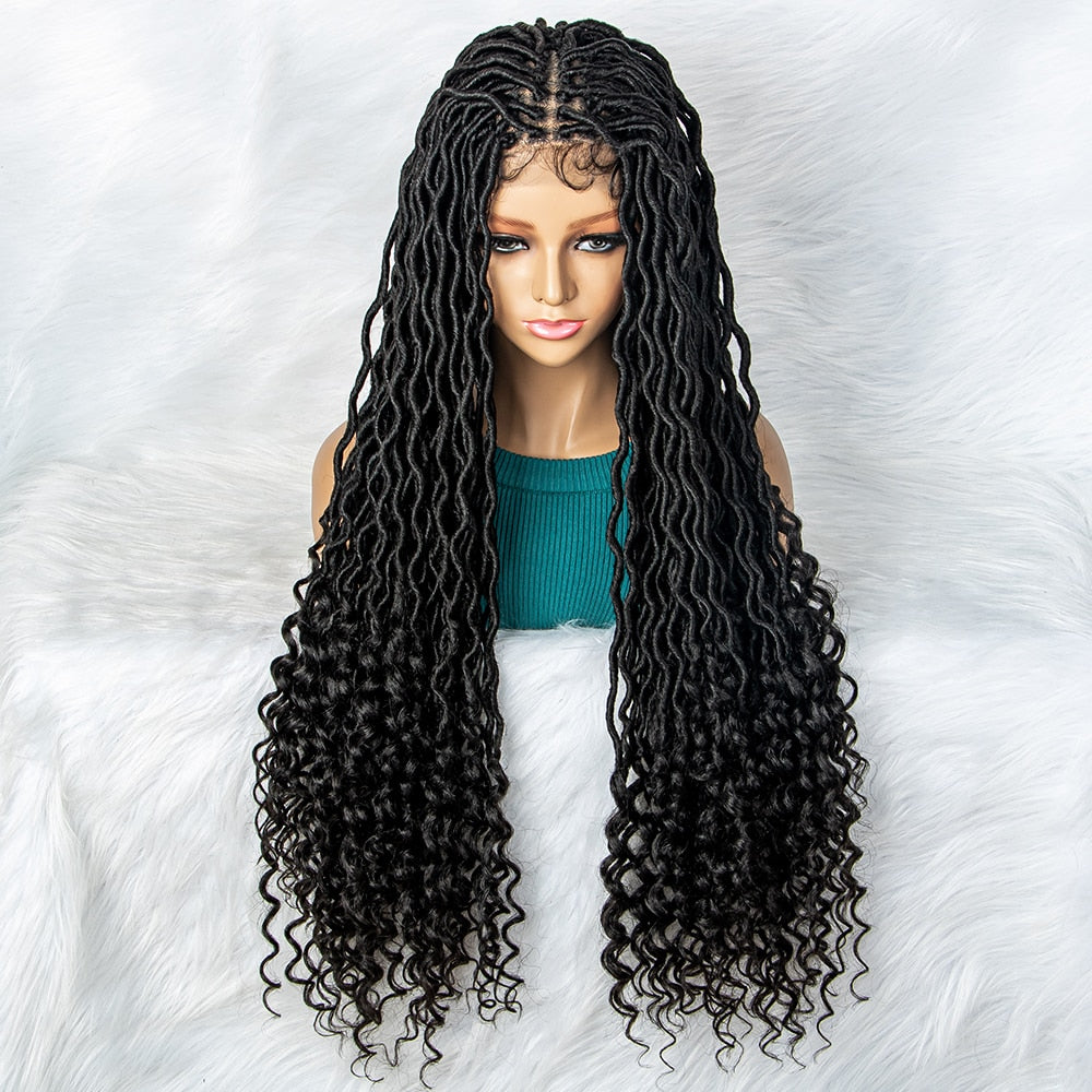 Hot Sales 32" Synthetic Lace Front Wig Braided Wigs with Curly Dreadlocks Wigs