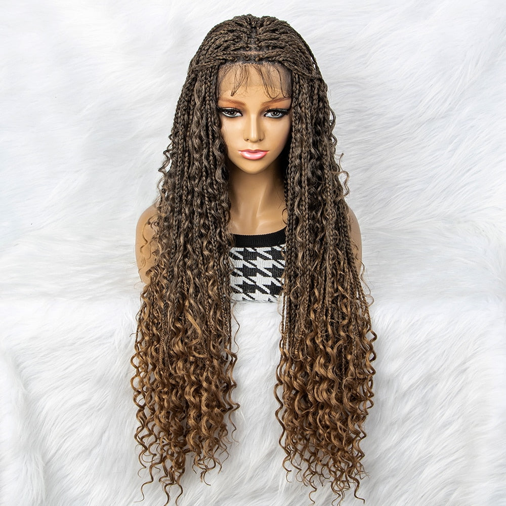 Hot Sale  32 inches Water Wave Braided Synthetic Lace Front Wig