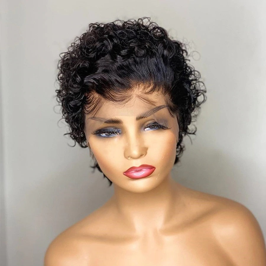 Malaika Human hair Jerry Curly Short Bob 13x4 Lace Front Human Hair Wigs For Women Kinky Pixie Curly  Frontal Virgin Wig