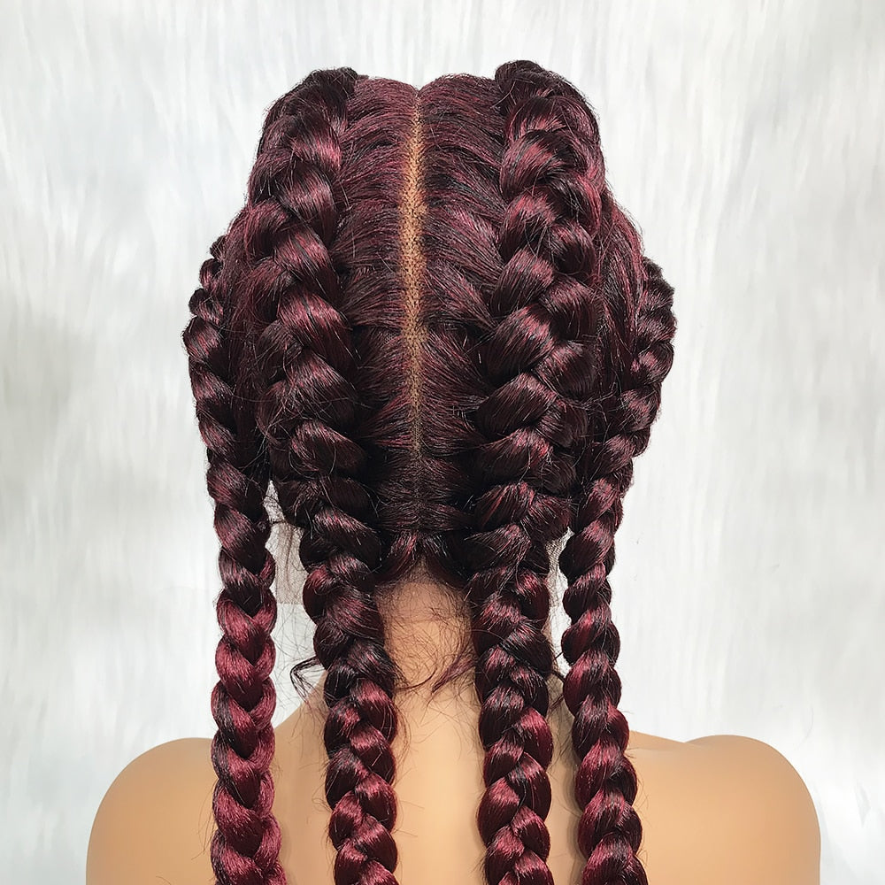 Synthetic Lace Braided Wigs 36 Inches Burgundy  Wig For Black Women 99J