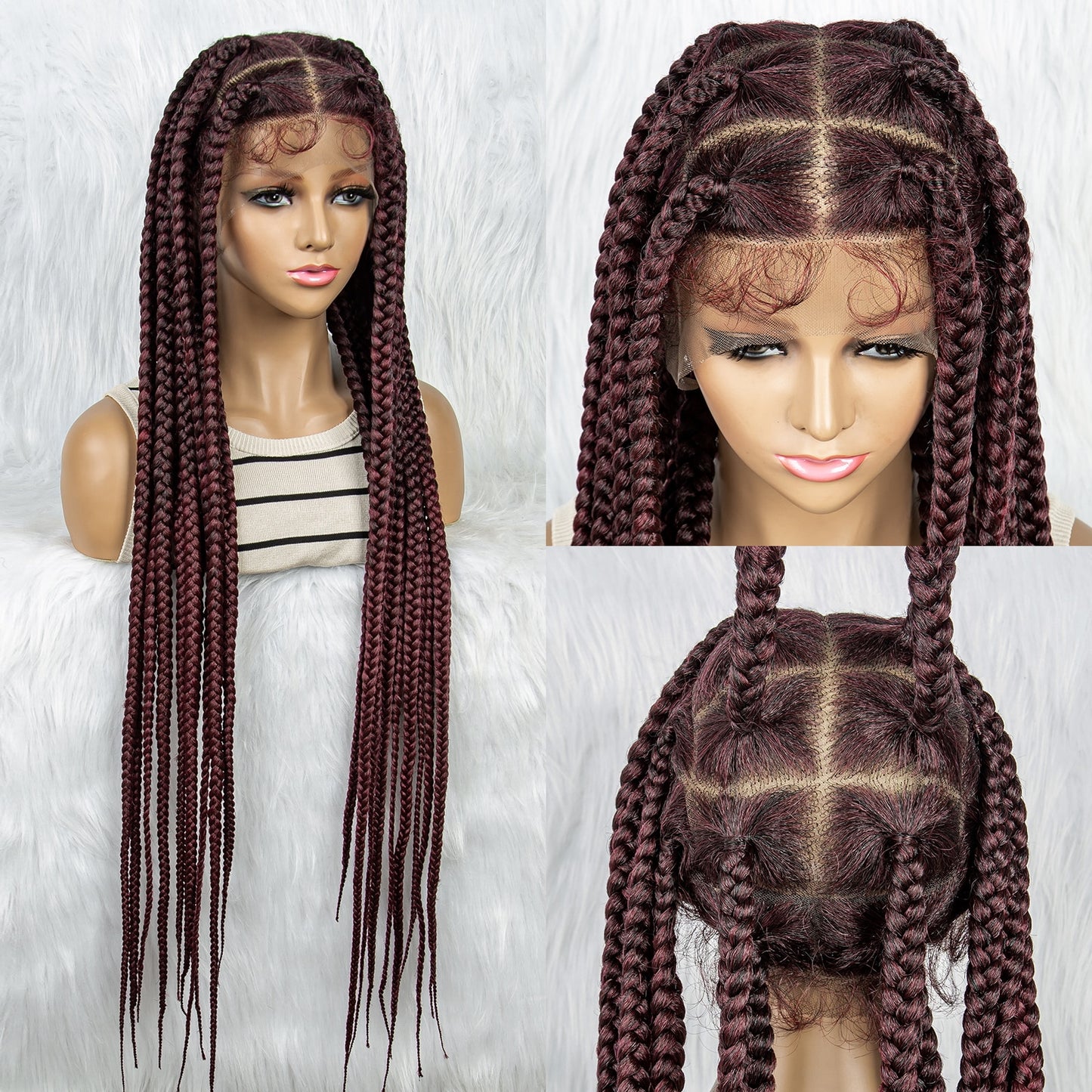 $79  11572#  large knotless braids Big BOX Braided Wigs for Black Women Full Lace  Wig With Baby Hair