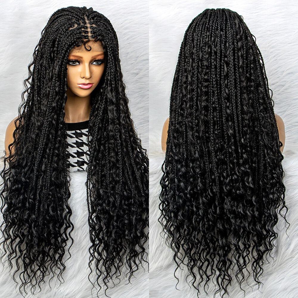 Synthetic Lace Front Wig Braided Wigs Braid African With Baby Hair Braided Lace Front Wigs Water Wave Wigs  32 inches