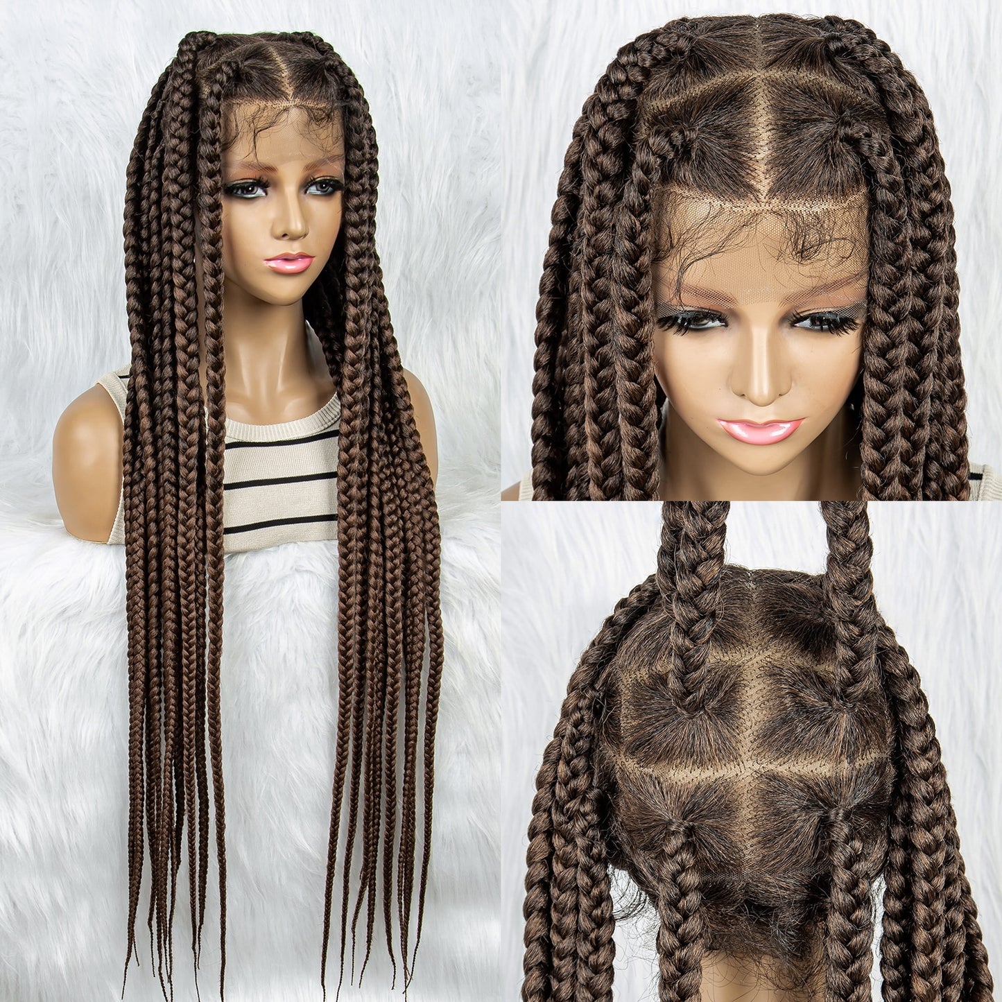 $79  11572#  large knotless braids Big BOX Braided Wigs for Black Women Full Lace  Wig With Baby Hair