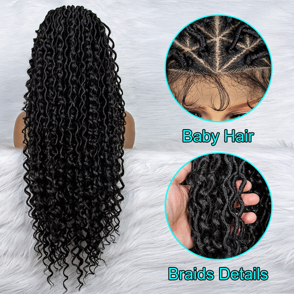 026 Synthetic Full Lace Wig 26inch Braided Wigs For Black Women Knotless Box Wig Braid Braiding Hair Water Wave Wavy Braids Wigs