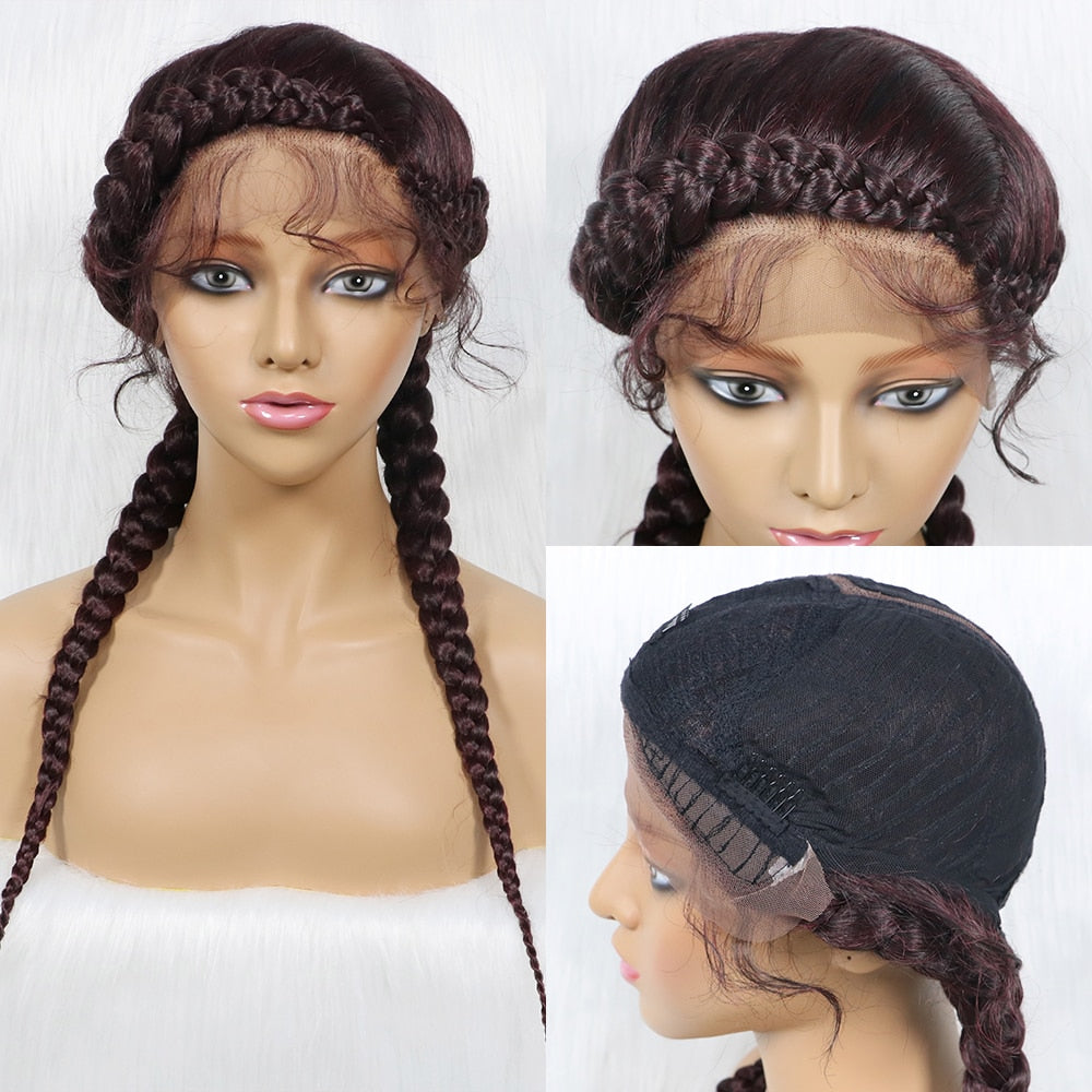 Braided Wigs With Baby Hair Dutch Cornrow Box Braid  Hot Sale