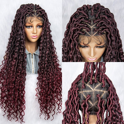 026 Synthetic Full Lace Wig 26inch Braided Wigs For Black Women Knotless Box Wig Braid Braiding Hair Water Wave Wavy Braids Wigs