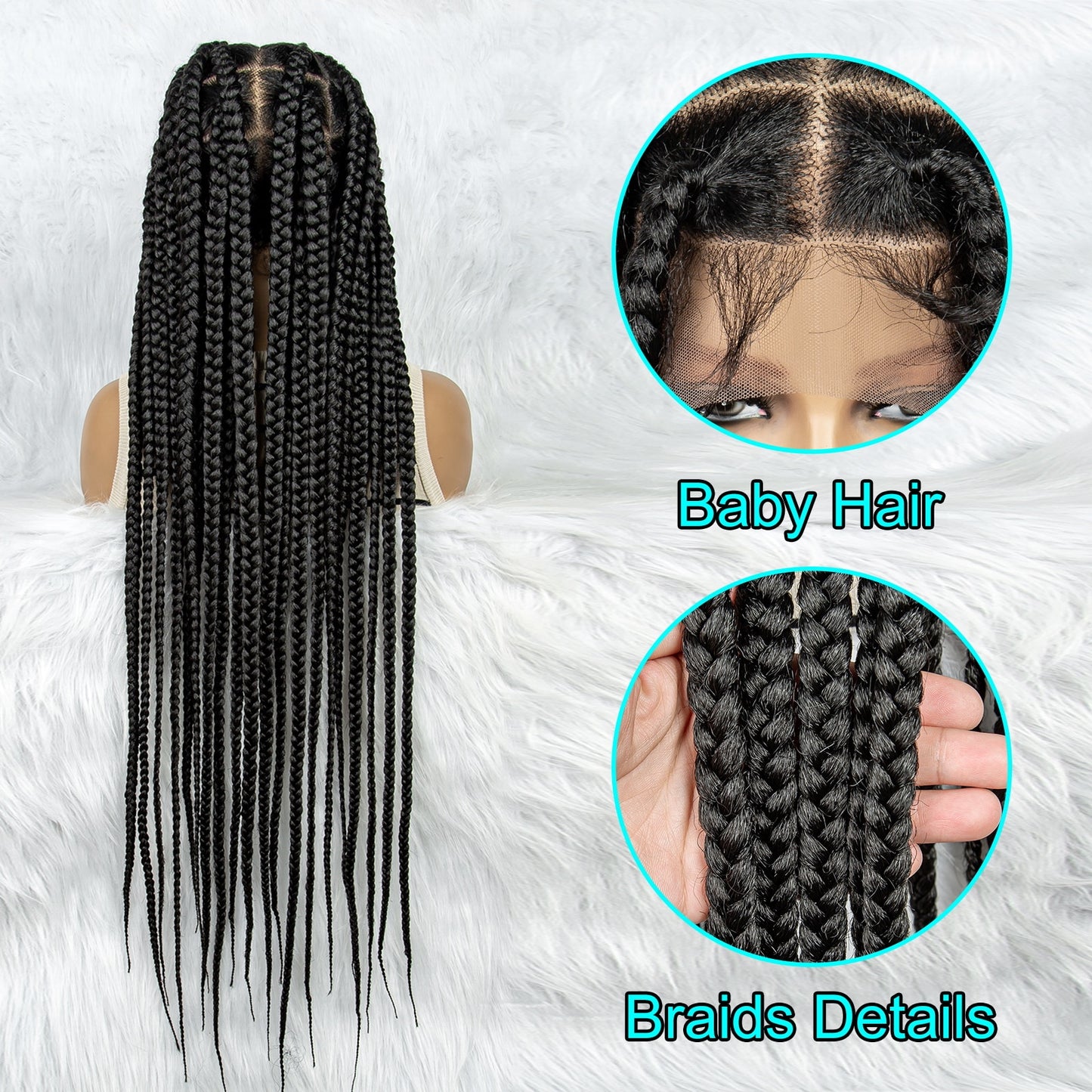 $79  11572#  large knotless braids Big BOX Braided Wigs for Black Women Full Lace  Wig With Baby Hair