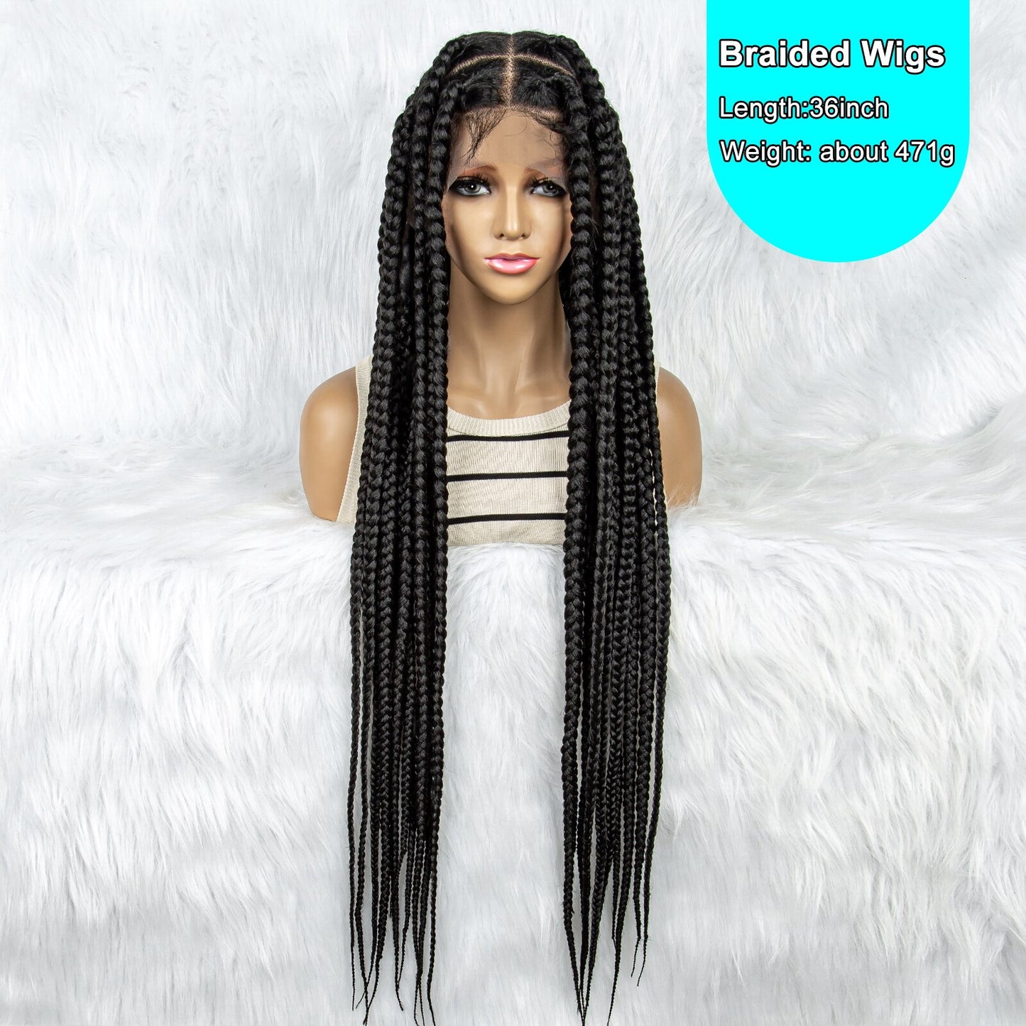 $79  11572#  large knotless braids Big BOX Braided Wigs for Black Women Full Lace  Wig With Baby Hair