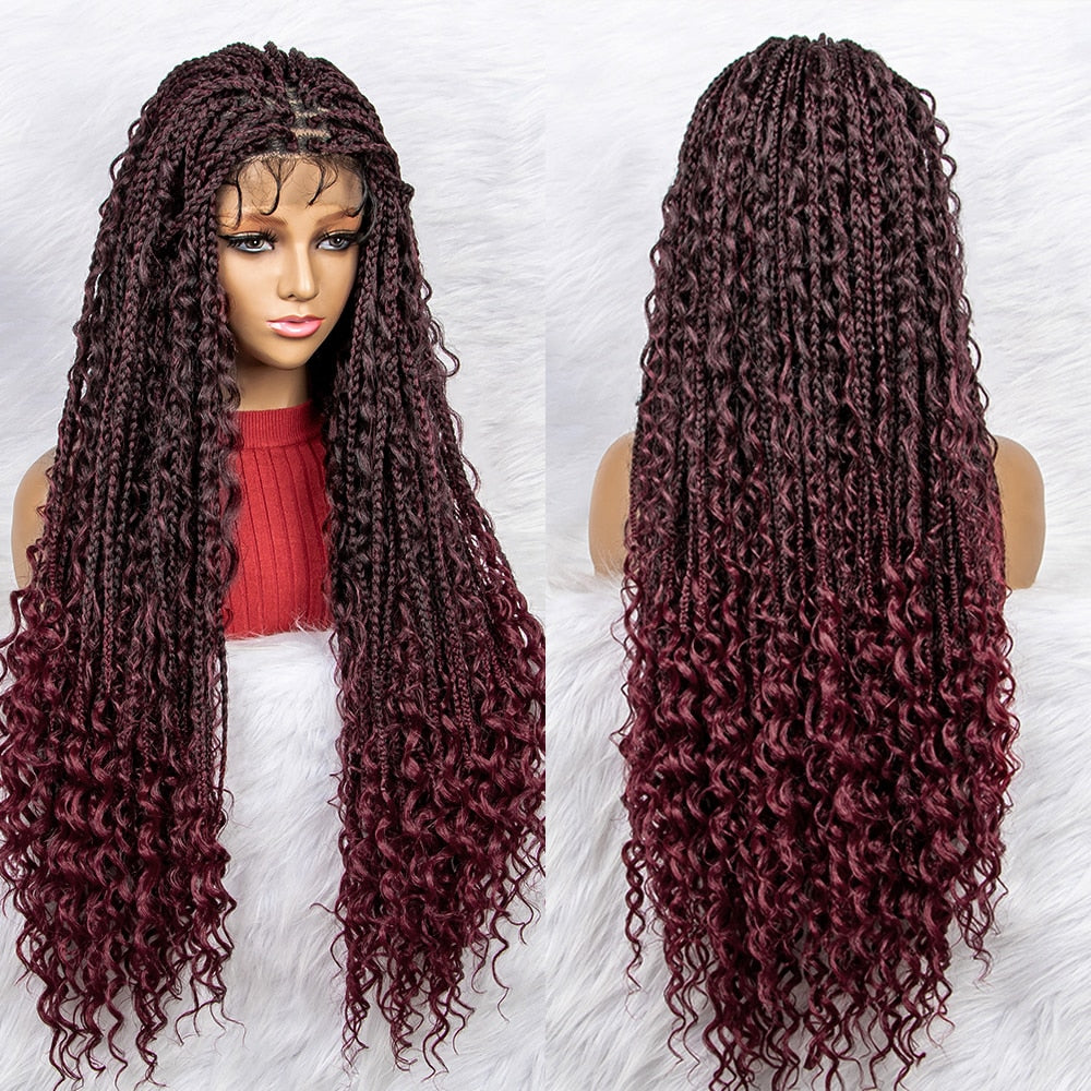 Synthetic Lace Front Wig Braided Wigs Braid African With Baby Hair Braided Lace Front Wigs Water Wave Wigs  32 inches