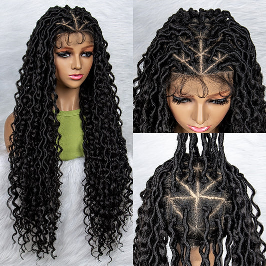 026 Synthetic Full Lace Wig 26inch Braided Wigs For Black Women Knotless Box Wig Braid Braiding Hair Water Wave Wavy Braids Wigs