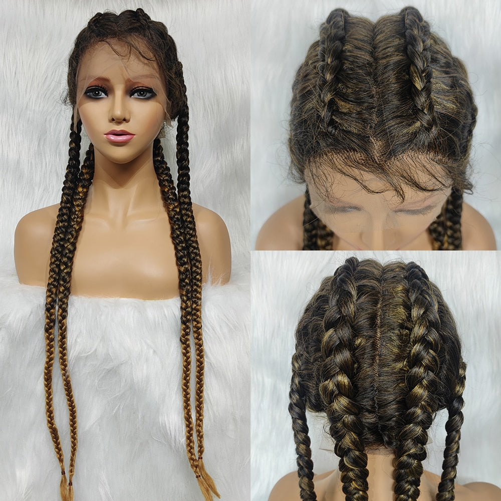 37 Inches Simple Braid Black Burgundy Wig For Black Women