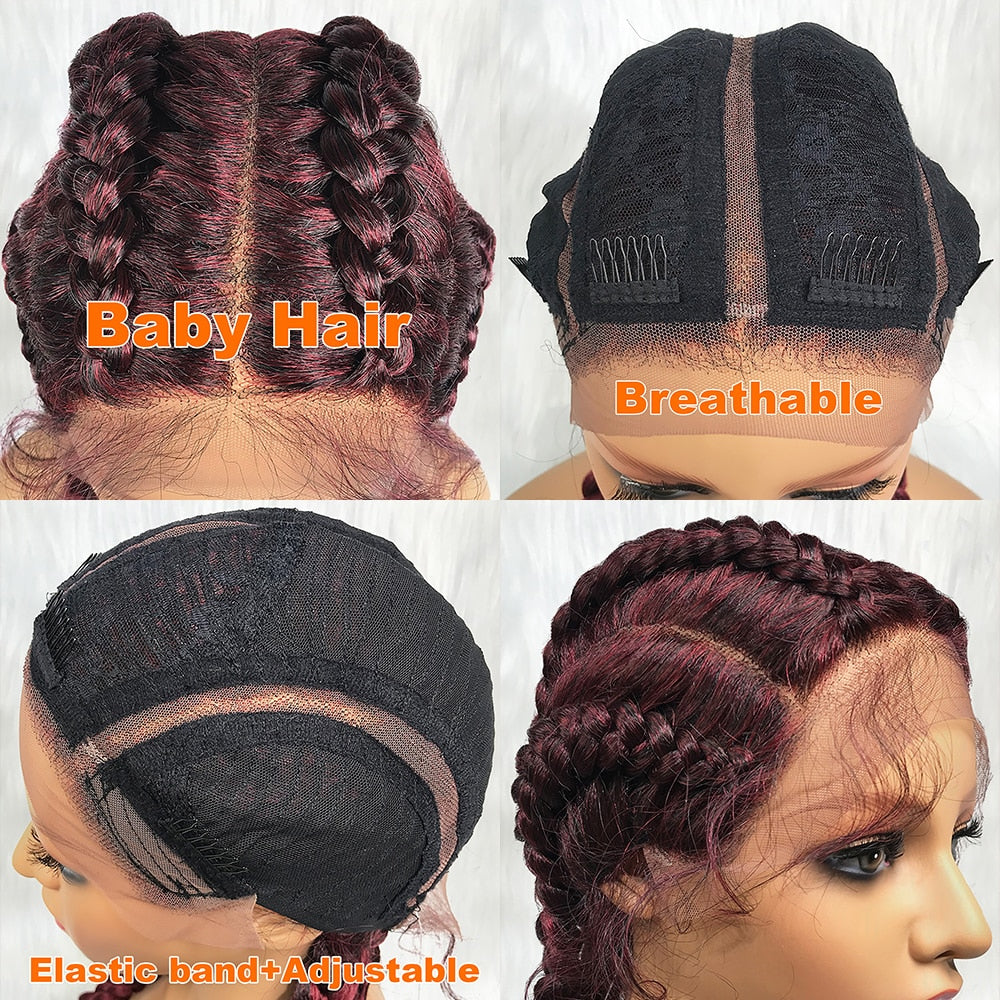 Synthetic Lace Braided Wigs 36 Inches Burgundy  Wig For Black Women 99J