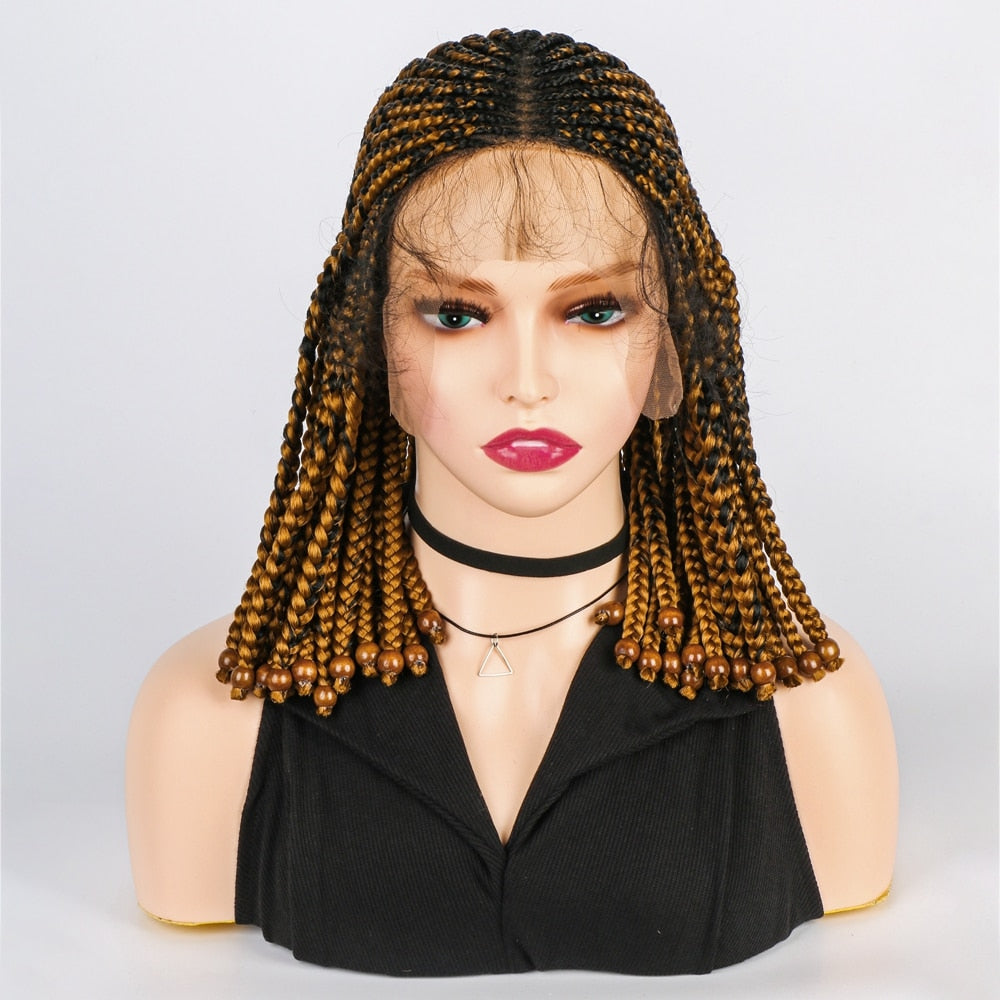 VAVANGA Short Braided Bob Wig for Black Women 14inch Curly Goddess Box  Braid Wig Synthetic Black Wig with Natural Hair Line(#1B, 14”)