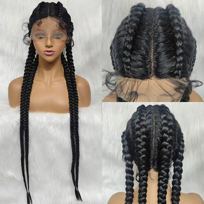 37 Inches Simple Braid Black Burgundy Wig For Black Women